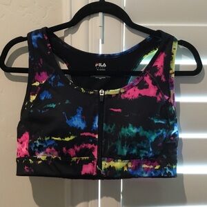 Fila Black Sports Bra with Neon Pink, Blue & Yellow Tie-Dye